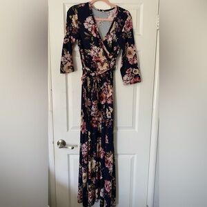 Mother Bee Maternity Floral Blue Dress With Belt Size XL